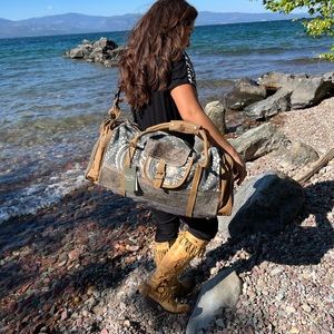 Myra Bag Leather Floral Boho travel duffel traveller weekender NWT New cowhide